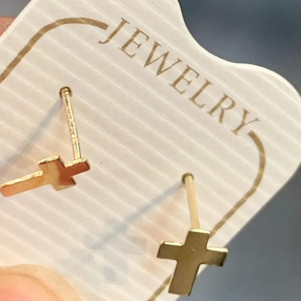 Tiny 14k Yellow Gold Cross Stud Earrings